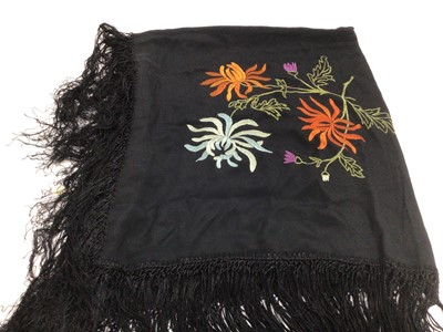 Lot 2102 - Chinese embroidered silk shawl and silk robe, together with further Chinese silk brocade panels