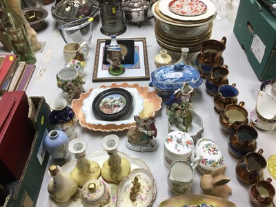 Lot 315 - Samson Copy of a Derby Mansion House Dwarf together with copper lustre jugs, 19th century blue and white transfer printed tureen and other ceramics