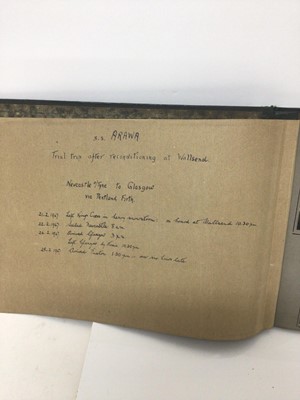 Lot 114 - Shipping Memorabilia - 1940s Photograph album S.S. Arawa trial trip after reconditioning, Newcastle upon Tyne to Glagow.   photographs include Boat Drill, Passengers in life jackets, views from th...