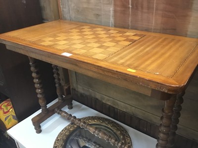 Lot 1046 - Victorian inlaid walnut games table on bobbin legs and chinoiserie stool (2)