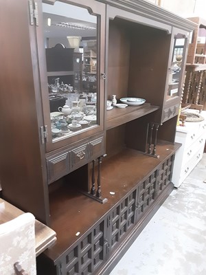 Lot 1048 - Oak wall unit with glazed doors and panelled doors below 200 cm wide, 187 cm high