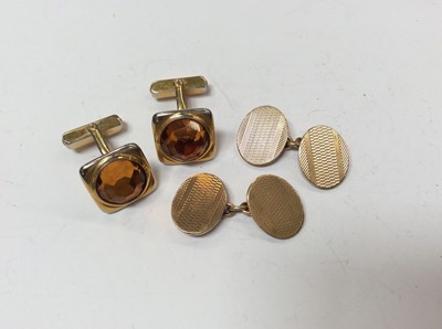 Lot 722 - Pair 9ct gold cufflinks and one other gem set plated pair