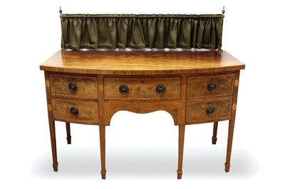 Lot 1358 - George III plum pudding mahogany bowfront sideboard, with rear brass gallery and central drawer flanked by two drawers and deep cellarette drawer on square tapered legs and spade feet, 153 x 76 x 1...