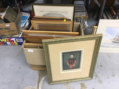 Lot 351 - Two unframed watercolours of tall ships together with other pictures and prints (qty)