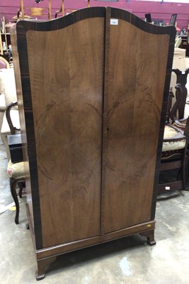 Lot 1083 - Walnut veneered dwarf wardrobe enclosing three sliding drawers H140, W77, D47cm