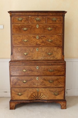 Lot 1385 - Fine early 18th century walnut chest on chest