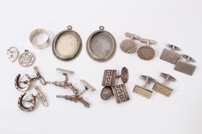 Lot 127 - Group silver cufflinks including pair silver horseshoes and pair silver pistols, together with other silver/white metal pendants and a ring