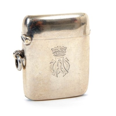 Lot 3 - H.R.H. Prince Arthur Duke of Connaught, Royal presentation silver vesta case with engraved Crowned AW cipher and inscription 'Presented to A.Gordon  by H.R.H. The Duke of Connaught 1919' ( Birmingh...
