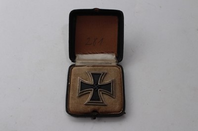 Lot 715 - Second World War Nazi Iron Cross (First Class), pin stamped L/13 in box of issue N.B. Retaining clip is missing