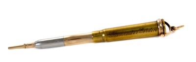 Lot 11 - Rare Victorian gold mounted novelty General Gordon commemorative bullet propelling pencil by Mappin Brothers , the brass bullet base engraved 'Remember Gordon ' and ' Omdurman' with gold swivel wat...