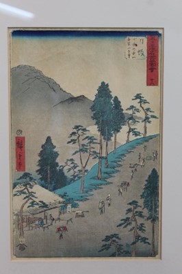 Lot 1241 - Hiroshige woodblock prints, views of Kurodo Bay in Kazua Province, Plumpark in Kameido and Nissake view from Soyonon Kyame 
Provenance: purchased by the vendors late parents in Kyoto 1952