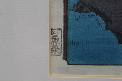 Lot 1241 - Hiroshige woodblock prints, views of Kurodo Bay in Kazua Province, Plumpark in Kameido and Nissake view from Soyonon Kyame 
Provenance: purchased by the vendors late parents in Kyoto 1952