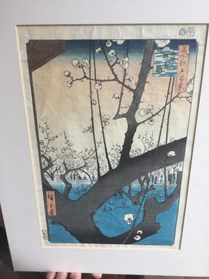 Lot 1241 - Hiroshige woodblock prints, views of Kurodo Bay in Kazua Province, Plumpark in Kameido and Nissake view from Soyonon Kyame 
Provenance: purchased by the vendors late parents in Kyoto 1952