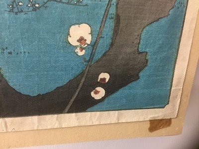 Lot 1241 - Hiroshige woodblock prints, views of Kurodo Bay in Kazua Province, Plumpark in Kameido and Nissake view from Soyonon Kyame 
Provenance: purchased by the vendors late parents in Kyoto 1952
