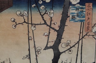 Lot 1241 - Hiroshige woodblock prints, views of Kurodo Bay in Kazua Province, Plumpark in Kameido and Nissake view from Soyonon Kyame 
Provenance: purchased by the vendors late parents in Kyoto 1952