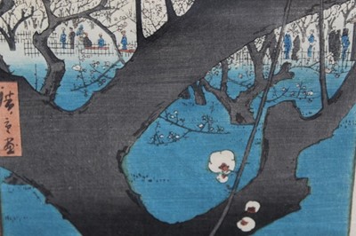 Lot 1241 - Hiroshige woodblock prints, views of Kurodo Bay in Kazua Province, Plumpark in Kameido and Nissake view from Soyonon Kyame 
Provenance: purchased by the vendors late parents in Kyoto 1952