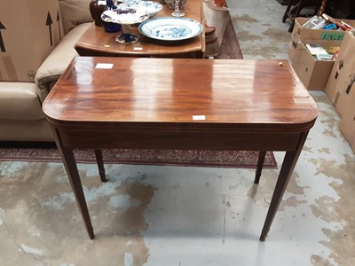 Lot 1086 - Nineteenth century inlaid mahogany tea table with fold over top on square taper legs