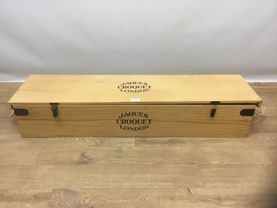 Lot 1422 - Modern Jaques croquet set in pine box, to include all accessories