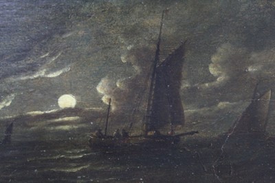 Lot 125 - Circle of John Moore, oil on panel, moonlit shipping scene