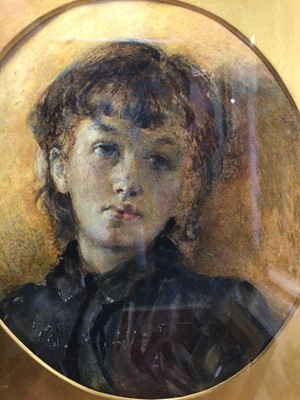 Lot 28 - Peter Leslie, watercolour portrait of a young woman, oval