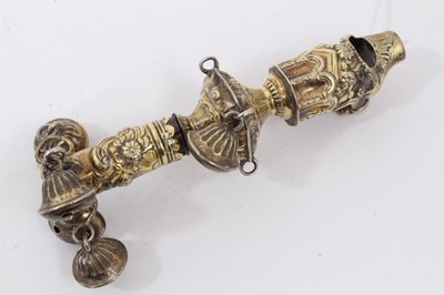 Lot 428 - Georgian silver gilt baby's rattle, with scroll and floral decoration