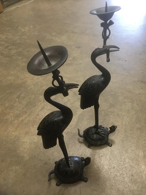Lot 216 - Pair of Japanese bronze candlesticks