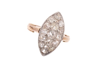 Lot 598 - Victorian diamond cluster ring with a navette shape cluster of old cut diamonds