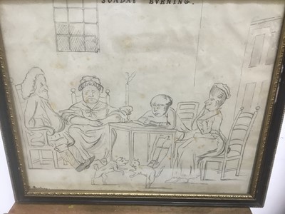 Lot 279 - After Henry William: Bunbury (1750-1811)  pen and ink sketch - Sunday Evening (copy after the engraving by the same name)