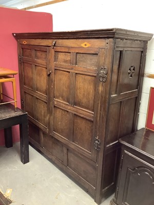 Lot 1461 - Substantial 17th / 18th century oak panelled vestment cupboard