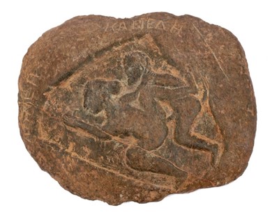 Lot 995 - Archaic carved stone tablet with erotic scene