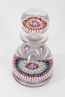 Lot 117 - Three English millefiori cane paperweights / inkwells and stoppers, one dated 1976, 15.5cm to 17.5cm high