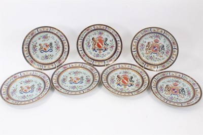 Lot 125 - Set of seven late 19th century Samson armorial porcelain plates, 24.5cm diameter