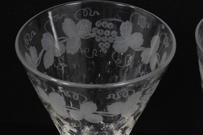Lot 131 - Early/mid 19th century oversized trumpet ale glass with air twist stem, and a similar glass with tear stem, 20cm and 24cm high