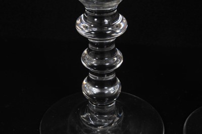 Lot 131 - Early/mid 19th century oversized trumpet ale glass with air twist stem, and a similar glass with tear stem, 20cm and 24cm high