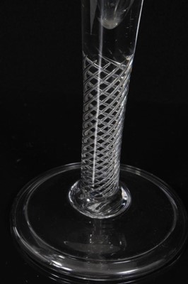 Lot 131 - Early/mid 19th century oversized trumpet ale glass with air twist stem, and a similar glass with tear stem, 20cm and 24cm high
