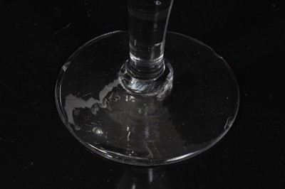 Lot 132 - Seven Georgian drinking glasses, including an air twist stem glass, three plain stem, two faceted stem  and one with an etched bowl, 12cm to 18.5cm high