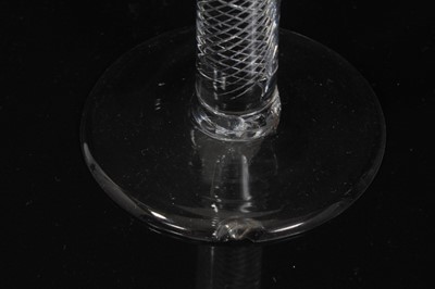 Lot 132 - Seven Georgian drinking glasses, including an air twist stem glass, three plain stem, two faceted stem  and one with an etched bowl, 12cm to 18.5cm high