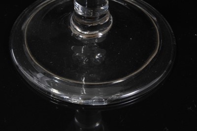 Lot 132 - Seven Georgian drinking glasses, including an air twist stem glass, three plain stem, two faceted stem  and one with an etched bowl, 12cm to 18.5cm high