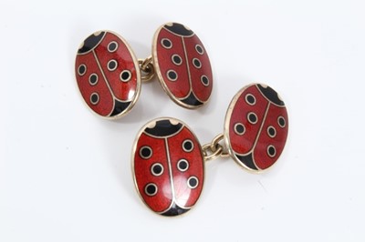 Lot 24 - Pair silver gilt enamelled ladybird cufflinks