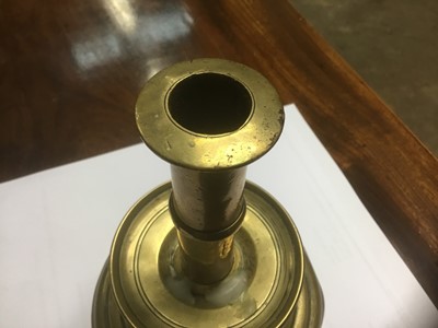 Lot 979 - Rare 17th century brass trumpet form candlestick