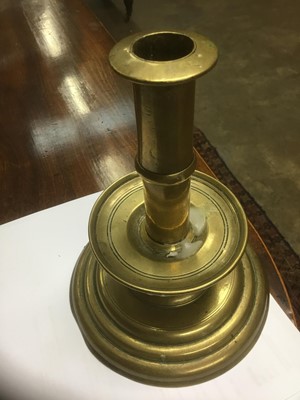 Lot 979 - Rare 17th century brass trumpet form candlestick