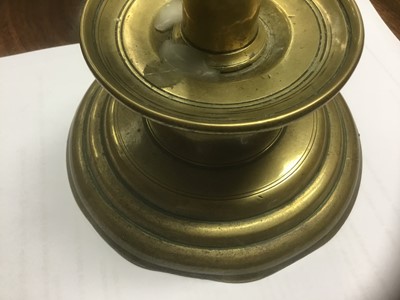 Lot 979 - Rare 17th century brass trumpet form candlestick