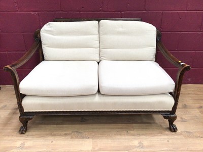 Lot 322 - Edwardian carved mahogany bergere sofa and armchair