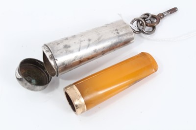Lot 64 - Early 20th century 15ct gold mounted amber cigar holder within a silver case