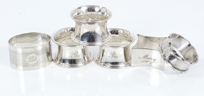 Lot 62 - Six silver napkin rings (various dates and makers)