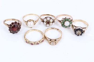 Lot 48 - Seven 9ct gold gem set rings