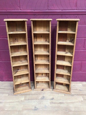 Lot 378 - Three pine narrow high shelving units