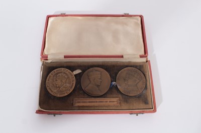 Lot 361 - G.B. - Set of AE Medallions 'The Three British Kings of 1936' George V, Edward VIII and George VI - diameter 51mm (Ref's: Eimer 2030, 2040a & 2047a) all in AU condition.  (N.B. in damaged case of i...