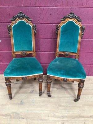 Lot 316 - Pair of Victorian carved oak and walnut high back side chairs