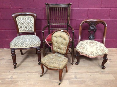 Lot 327 - Victorian childs chair, together with two Victorian chairs, Mackintosh style stick back chair